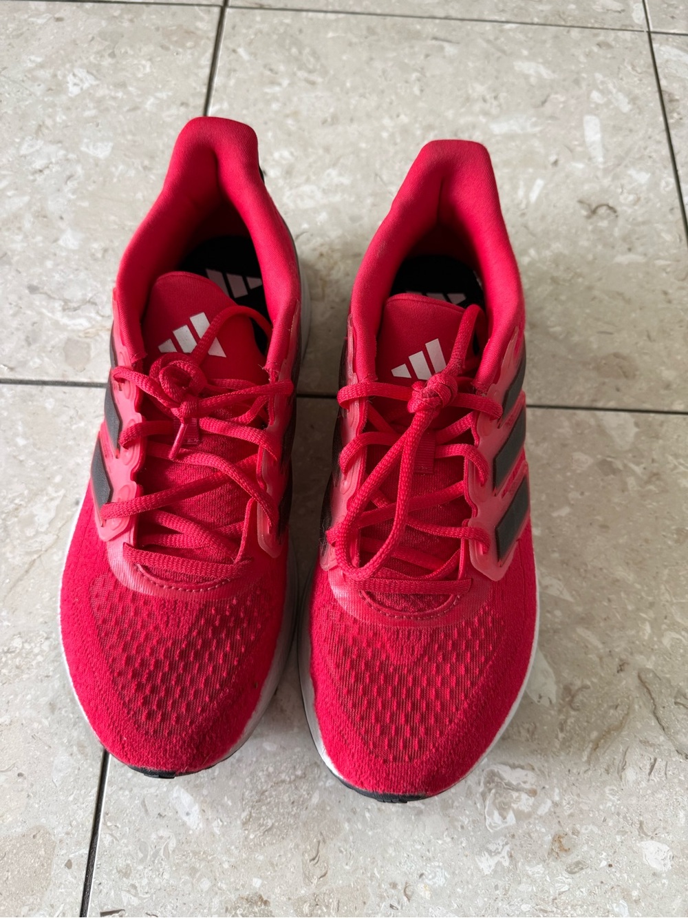 adidas Kids Bright Red Running Sneakers with Black Stripes